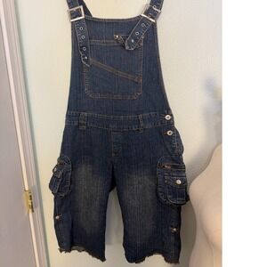 TNBC Authentic Clothing Denim Cargo Overalls Womens L Blue Rugged Utility Style